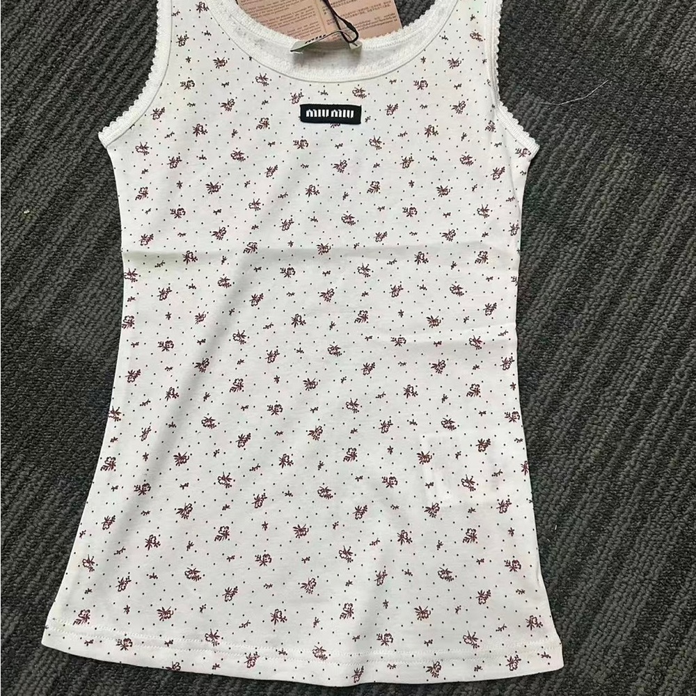 Miu Miu White Floral Tank Top